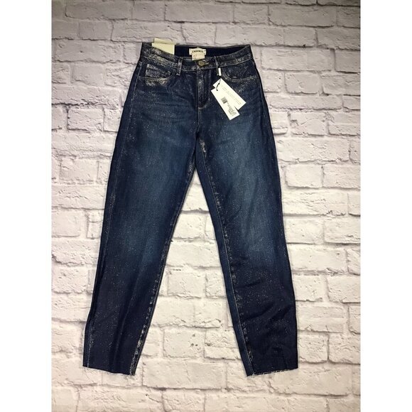 L'AGENCE El Matador Fremont Gold Glitter Coated Skinny Jeans Womens Size 23